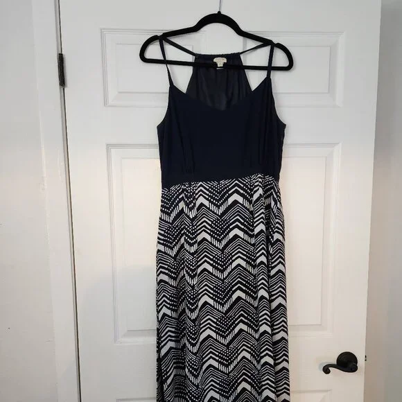 J Crew Navy and White Maxi Dress